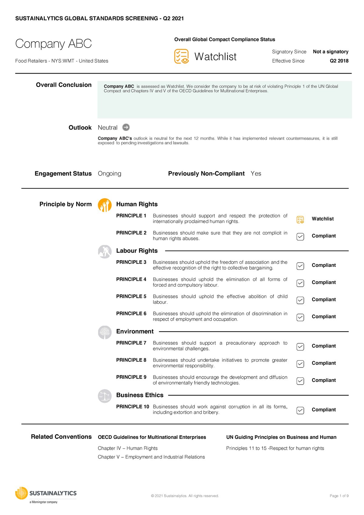 Global Standards Screening Sample Report